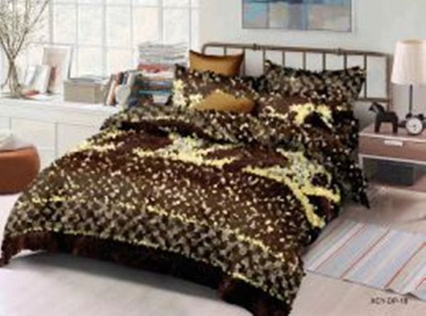 Color: Gray - Size: Twin - Designer Classic Letter Brown flower Printed Duvet Pillow Cover 4 pcs Set Pure Cotton Comfortable Bedding Decoration 1.8m 2m X250411