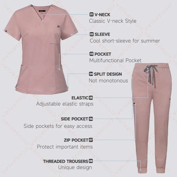 Color: Pink - Size: XL - Fig Scrub Set Multicolor Scrubs Uniform Short Sleeve Topspants Nursing Women Pet Shop Doctor Scrub Surgery Workwear Luxury Fashion Classic Trend Des 4ce 935