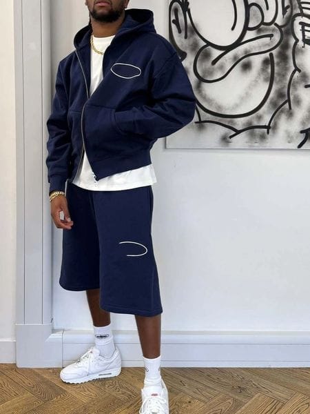 Color: Shorts 1 - Size: M - Men's Designer Letter Blue Round-neck Hoodie Hip-hop Autumn Top Trend Tracksuits Classic Tracksuits Hoodie Set Size S-XL