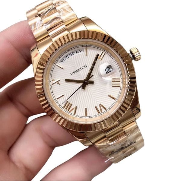 Color: Camel - 40MM Roman Marker Gold Mens Wristwatches St9 Upgraded Automatic Mechanical Watch Sapphire Crystal Precise and Reliable Watches
