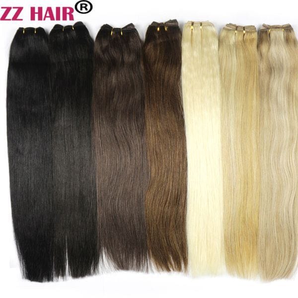 Color: Light Brown - 16 -28 100g/Pcs 100% Remy Human Hair Weft Weaving Extensions Straight Natural Silk Non-clips