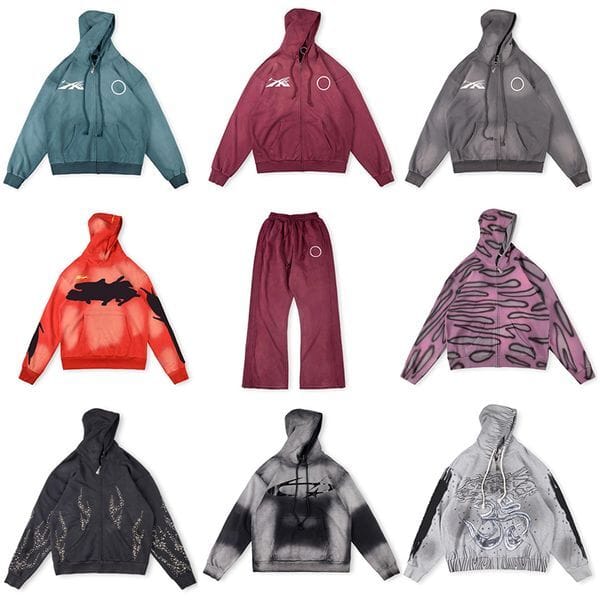 Color: Purple - Size: S - 10A Designer Tracksuits Zipper washed cotton hooded sweatshirt for men and women