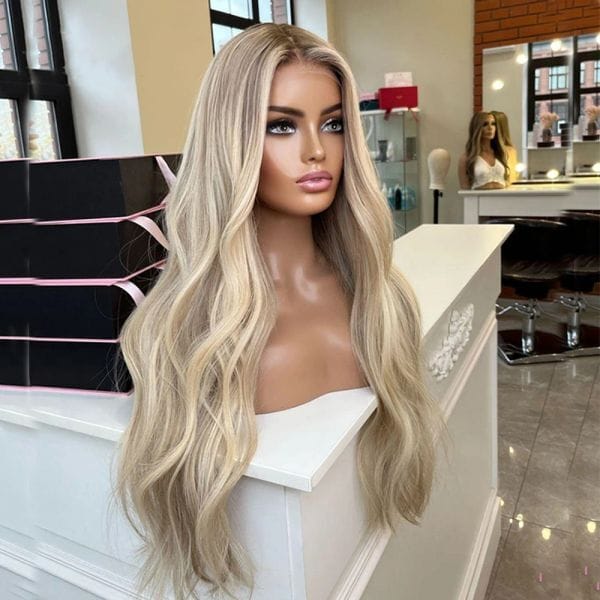 Color: HD Lace Frontal Wig - Brazilian Human Hair Lace Frontal Wig Ash Brown Ombre Blonde Body Wave Wig Ready To Wear 13x4 Wear and Go Glueless Wig for Women