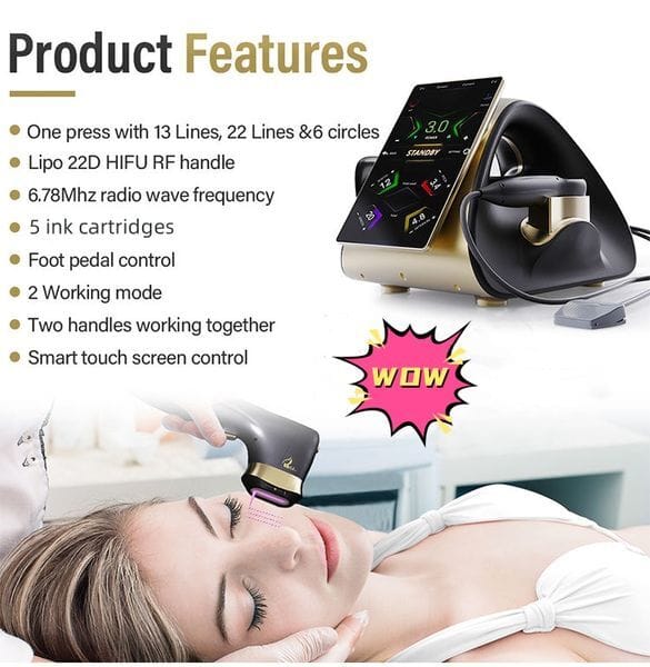 Portable 22d Max Focused Ultrasonic 5 Heads Hifu Facial Lifting Skin Firmness and Body Shaping Anti-aging Beauty Machine For Spa or Beauty Salon