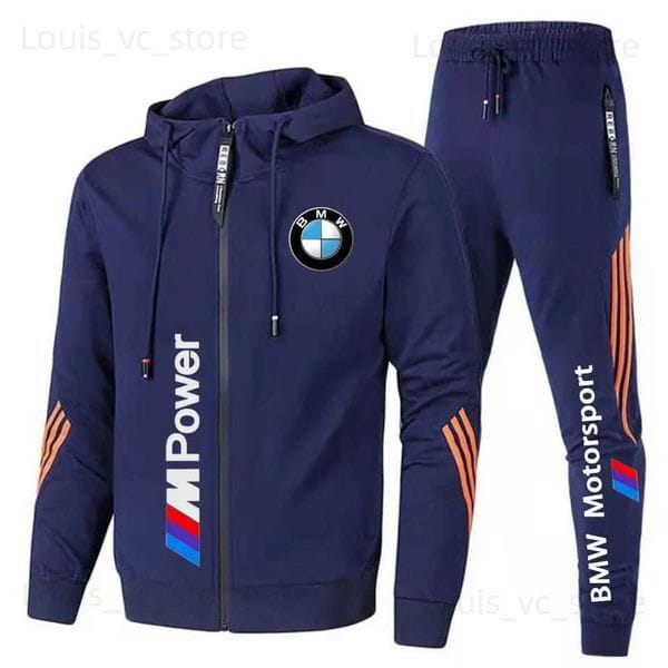Color: 3_Color - Size: XXXL - BMW Racing Printed Mens Sportswear Hoodie Set Zipper SportswearPants 2piece Set Extreme Sports Custom BMW Sportswear T250903