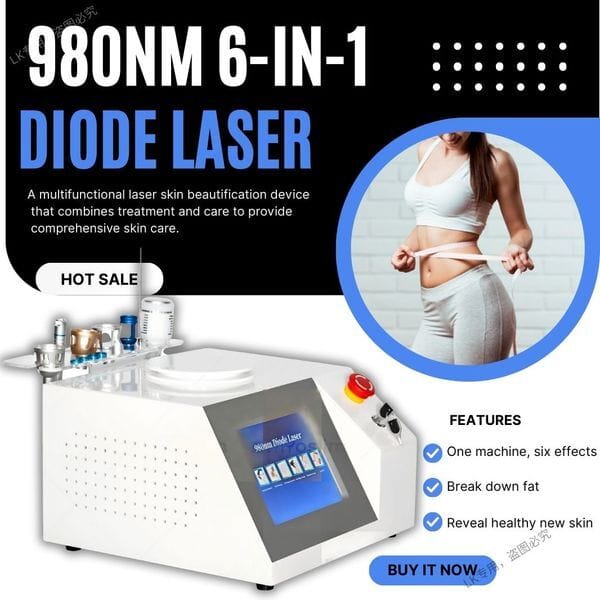 Portable 980nm Diode Laser 6 In 1 Multifunction Device For Red Vein Removal Nail Fungus Treatment Skin Brightening Fat Melting Physiotherapy Beauty Equipment