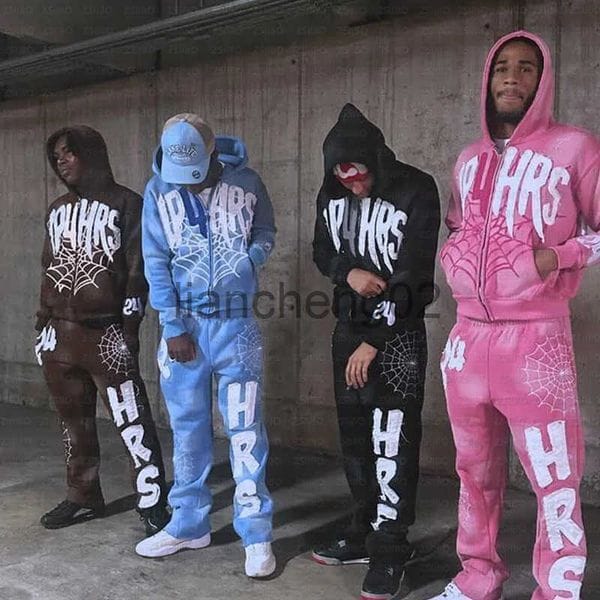 Color: Black - Size: S - Retro Patch Spider Web Print Zipper Hoodie Y2K Sweatshirt Mens Hip Hop Letter Oversized Hoodie Jacket Clothes Streetwear Jacket J250908
