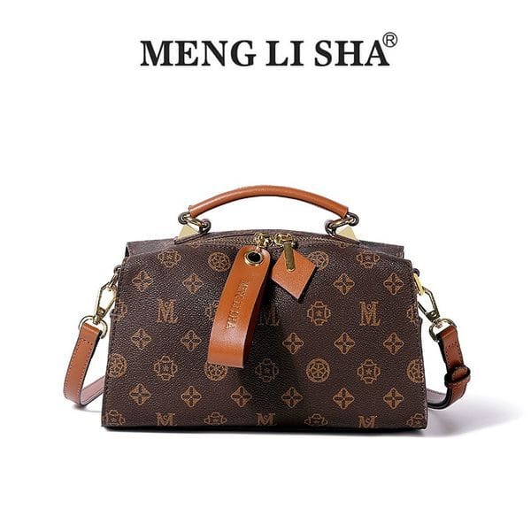 Color: Apricot - 2025 New Retro Print Boston Pillow Bag for Women, Color Block Shoulder Crossbody Bag, Versatile Elegant Top-Handle Tote Bag