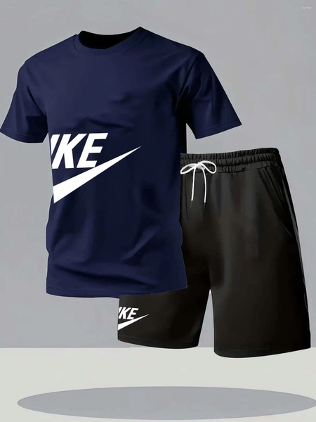 Color: Navy - Size: S - Men's Tracksuits Quick Drying Short Sleeved T-shirt Shorts Running Sports Set Two-piece Summer