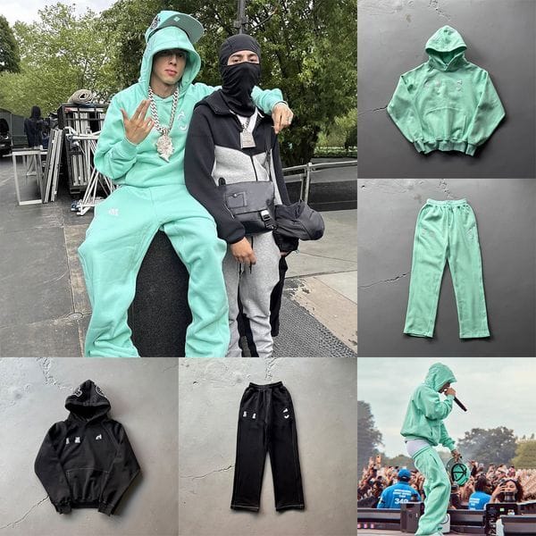 Color: DarkCyan Pants - Size: XL - Designer Men's Tracksuit Embroidery Letter Thickened Hoodie Joggers Vintage Hip Hop Casual Loose Sweatshirt Sweatpants Set Men Streetwear
