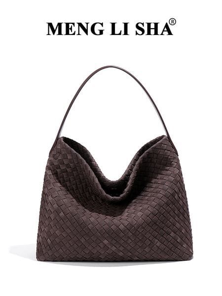 Color: Colour2 - MENGLISHA Free Shipping designer bag Light luxury high quality Vintage frosted woven shoulder tote bag commuting large capacity handbag