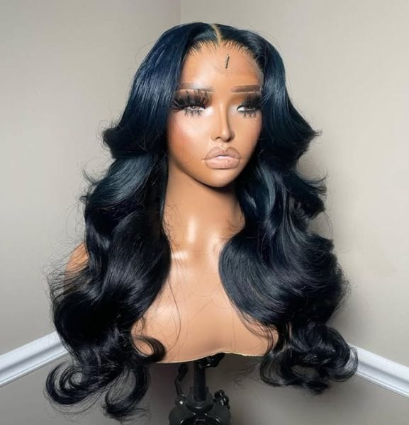 Color: HD Lace Frontal Wig - Dark Blue Lace Front Wig Human Hair 13x4 Lace Frontal Wigs 200 Density Body Wave HD Lace Wig Pre Plucked Real Hairline Wigs Brazilian Hair for Women 30 Inch