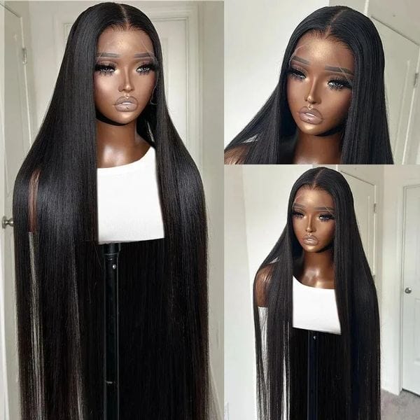 Color: HD Transparent Lace Wig - 30 40 Inch 300 Density Black Straight 13X6 HD Lace Frontal Wig 13X4 Transparent Lace Front Wig Pre Plucked Human Hair For Women