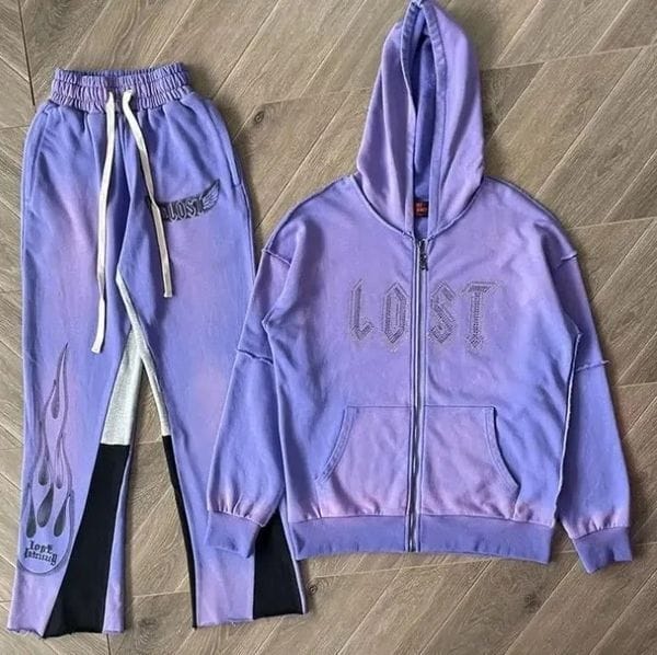 Color: P-4 - Size: M - Designer tracksuits Men hoodie pants Embroidery Shine Lost Intricacy Lavender Zip Up Hoodie Jacket Pants Set Men Women High Quality Wash Purple Track suit jacket