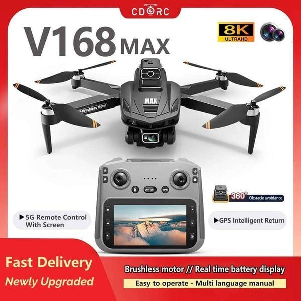2025 New V168 Max Drone 8K Professional 5G GPS HD Dual Camera Photography 5Km Brushless Foldable Large Screen RC Quadcopter Toys
