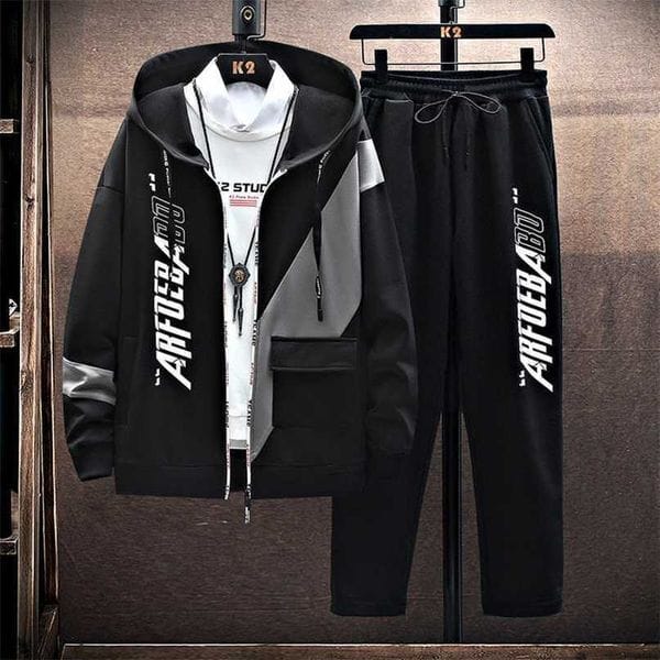 Color: Black - Size: S - Spring Autumn Men's Two Pieces Set Jacket+Pants Set Casual Zipper Hooded Mens Sports Suit Fashion Streetwear Male Tracksuit Set 211109