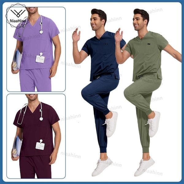 Color: 42122army Green - Size: S - Scrubs Breathable Hospital Uniforms Men Women Short Sleeve Nursing Scrub Uniform Sets Wholesale Doctors Nurses Work Wear 250420