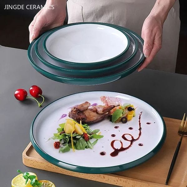 Color: Brown - 1Pc Commercial Melamine Tableware Household Plastic Dinner Plates Round Barbecue Salad Dishes Plate Kitchen Accessories 250528