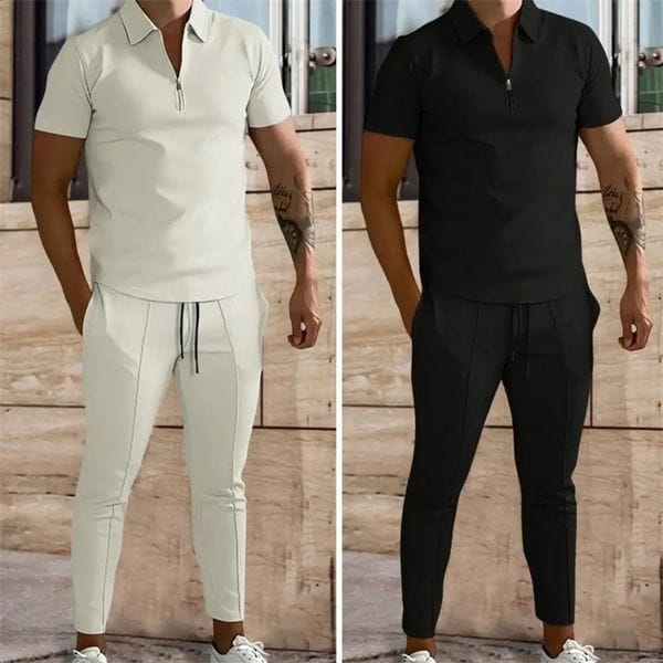 Color: Beige - Size: 3XL - 2Pcs/Set Minimalistic Sportswear Suit Washable Casual Wearing Sweat Absorption Solid Color Mens Sports Suit 240819