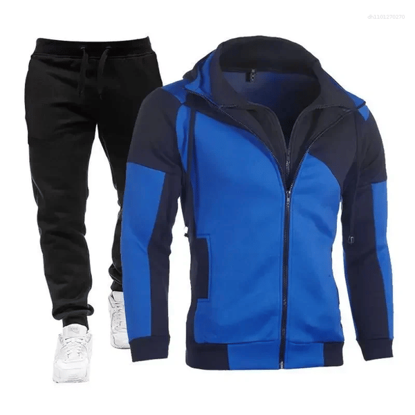 Color: Image Color-3 - Size: L - Men's Tracksuits 2025 Autumn/Winter Fashion Sports Splicing Set Two Piece Double Zipper Hooded Windproof Mountaineering Suit