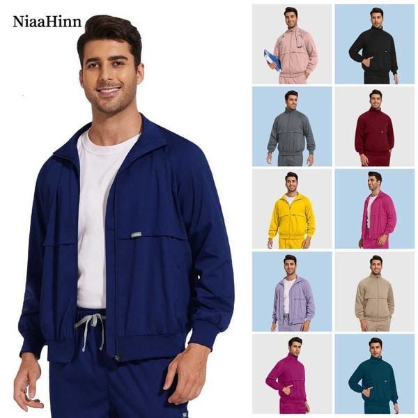 Niaahinn Nurse Scrub Jacket Unisex Dental Clinic Women Scrubs Tops Medical Nursing Uniform Coat Spa Uniform Surgical Clothes Men X251016