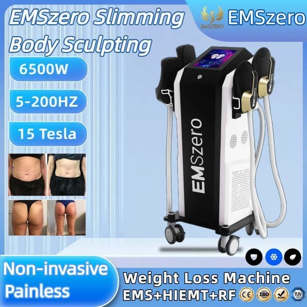 EMSzero RF EMS Sculpt Body Sculpting Machine Electro Magnetic Stimulation Body Sculpting and Muscle Building HIEMT 200HZ 6500W 15Tesla Strength Training Salon