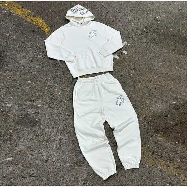 Color: 8_Color - Size: L - Y2K Unisex White Hoodie and Jogger Set Casual Sportswear Comfortable Sweatshirt and Pants Trendy Outfit for Men and Women J251025