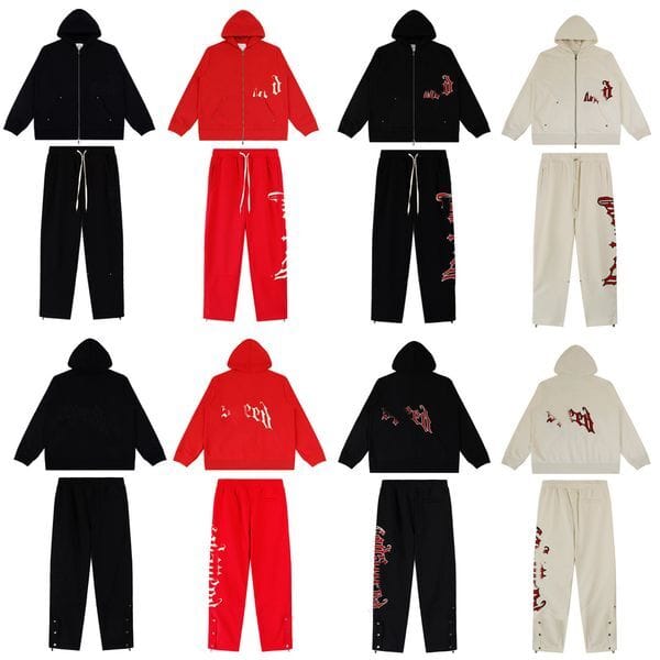 Color: Hoodie 6 - Size: XL - Mens Tracksuit Designer Letter Cardigan Zip UP Hooded Sweatshirt high street Women's Casual Hoodie Sweatpants