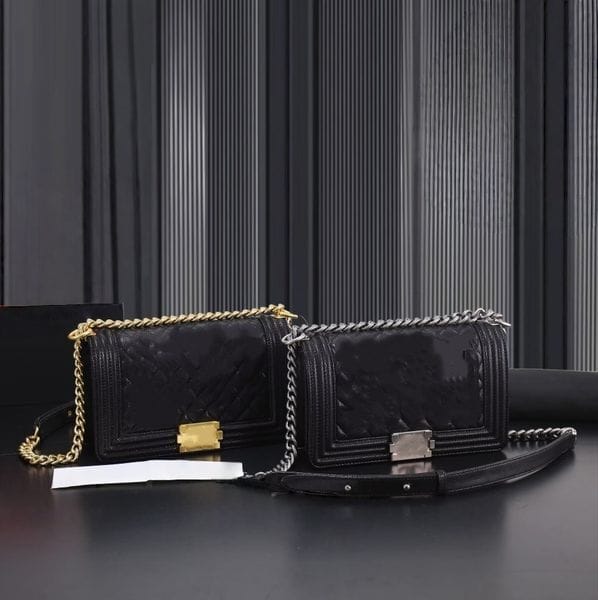 Color: #1 Gold hardware+Smooth leather - Classic Quilted Le Boy Flap Sheepskin Shoulder Crossbody Bags Sier/gold Hardware Chain Bag Women Square Handbags Outdoor Sacoche Purses 25x15x9cm Sliver hardware