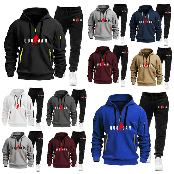 Color: Dark Gray - Size: 2XL (Chinese size) - Designer Men's Tracksuits Multi-zipper Sporty Casual Human-shaped Print Outdoor Jogging Football Men Hoodie Trousers Set Oversized Sweatshirt