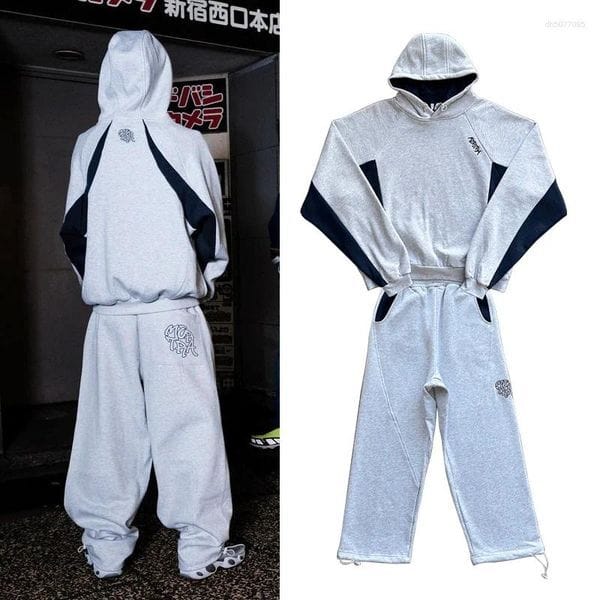 Color: A315-1Gray Set - Size: XL - Men's Tracksuits Embroidery Tracksuit Clothes Harajuku Fashion Hip Hop Street Women Casual Sportswear Hoodies Pants