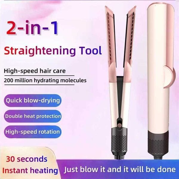 2-in-1 Hair Dryer and Flat Iron Dual Heat Negative Ion Hair Styler for Quick Drying and Straightening Travel Friendly Home Use X251114