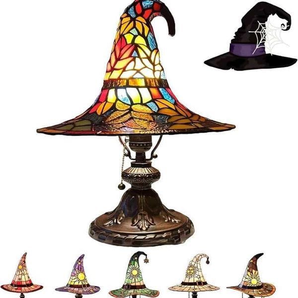 Stained Glass Witch Hat Lamp USB Powered Creative Table Lamp Night Light for Living Room Home Bedroom Decoration HalloweenW251115