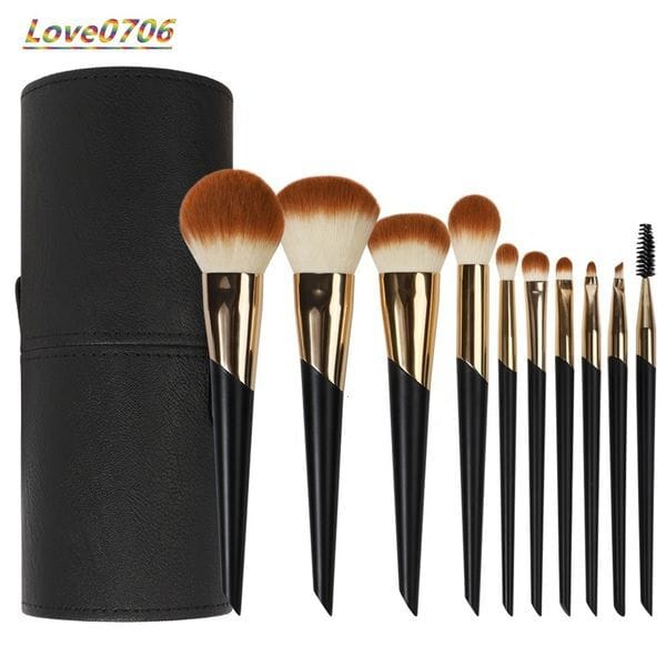 DIAS 10pcs Black Gold Makeup Brushes Make up Concealer Vegan Synthetic Hair Private Label Custom Brush Set Makeup