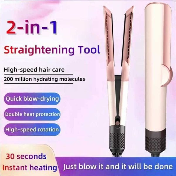 2-in-1 Hair Dryer and Flat Iron Dual Heat Negative Ion Hair Styler for Quick Drying and Straightening Travel Friendly Home Use K251121