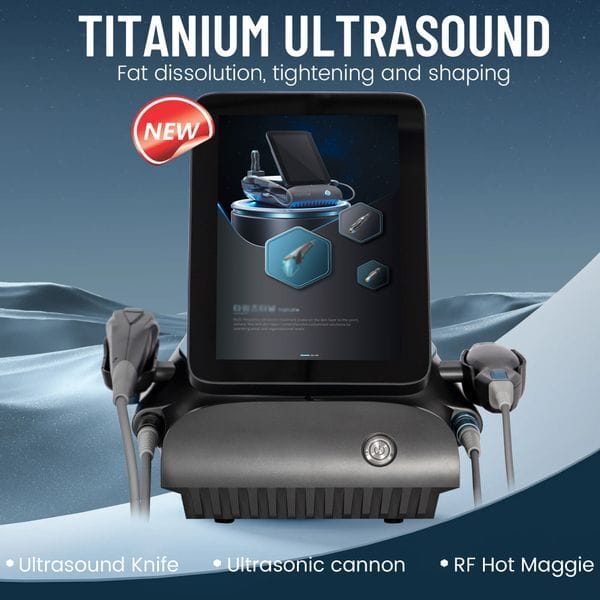 HOT Professional Titanium HIFU 3-in-1 Ultrasonic RF Anti-Aging Machine with 3 Handles for Face & Body Lifting - Salon & Home Use