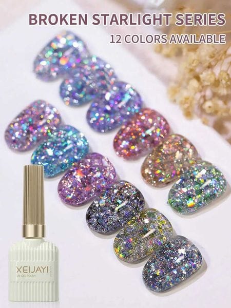 Color: Posuixingguang0112 - 12pcs 15ml Broken Straight Series Glitter Silver Gel Nail Polish Semi-permanent Varnish Soak Off Nail Art Base Top CoatT251127