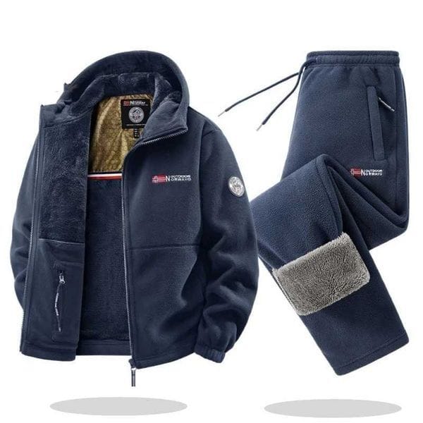 Color: Gray Pants - Size: M - Fleece Tracksuit Set for Men Norway Style Heavy Warm Hoodie Pants Two-Piece Set Plus Size Big Tall Winter Thermal Underwear M251201
