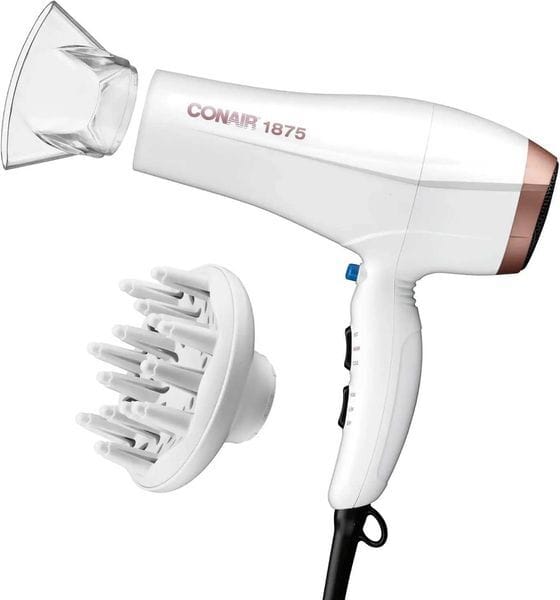 Color: White - Double Ceramic Hair Dryer 1875W Blow Dryer with Diffuser and Concentrator Ionic Conditioning 3 Heat 2 Speed Settings C251202