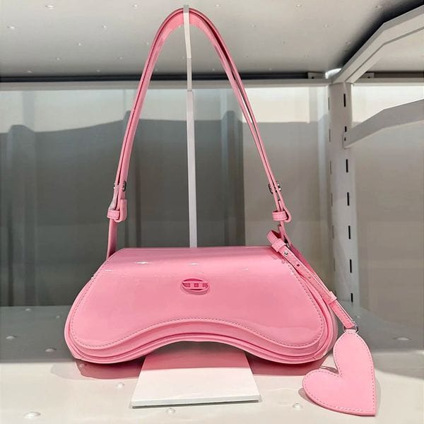 Color: Pink - Top Designer Women's Bags, Fashion Patent Leather Bags, Elegant Dingdang Bag, Trendy Versatile Shoulder Bag, Classic Underarm Bag, Handbag, High-Quality Crossbody Bag