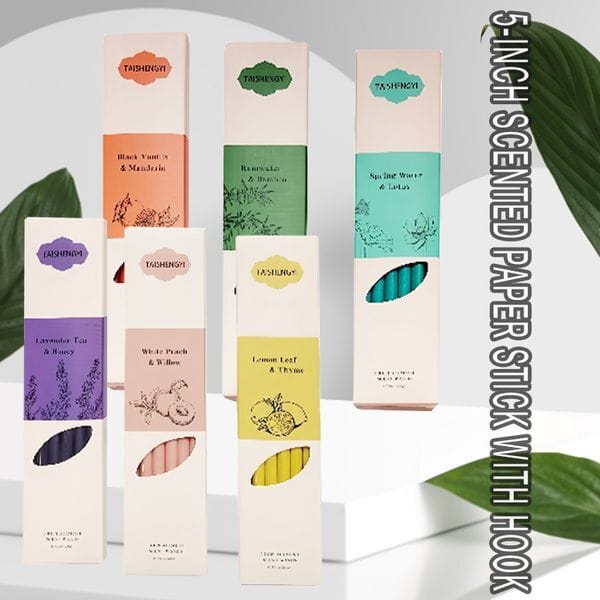 Incense Multi-Scent 5-Inch Scented Paper Sticks (5pcs + Hook) - Home & Auto Fragrance Sticks
