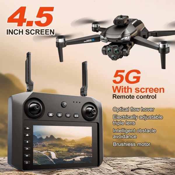 M33max With 4.5Inch Screen Remote Control Brushless Drone ESC Triple Camera Aerial Photography Aircraft Toy