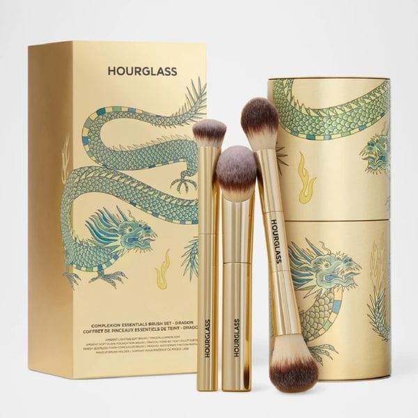 maquillaje Luxury Hourglass Complexion Essentials Makeup Gold Dragon Foundation Concealer Highlight Blush Cosmetic Brush Set Free Shipping