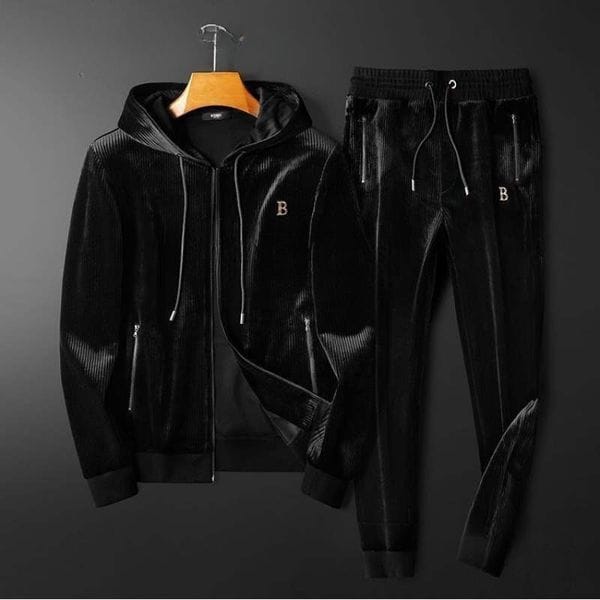 Color: #pants - Size: 2XL - Men's Tracksuits High End Leisure Sports Hooded Set Gold Velvet Two Piece Loose Autumn And Winter Wear M-4XL
