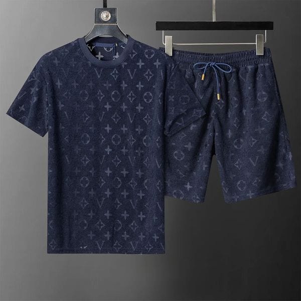 Color: Lavender - Size: 2XL - Luxury Designer Mens Tracksuit Summer Fashion Male Sets Letters Print Short Sleeve Tees Suit High end Quality 15 Color T Shirts Tops and Shorts 2 Piece Set Men Clothing