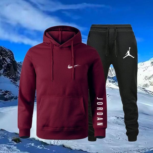 Color: Burgundy - Size: S - Adult: yes - new Mens hoodie Tracksuit Casual Sweater And Hoodie Pants Two Piece Set Sweatsuit Jacket Man Clothes Tracksuits