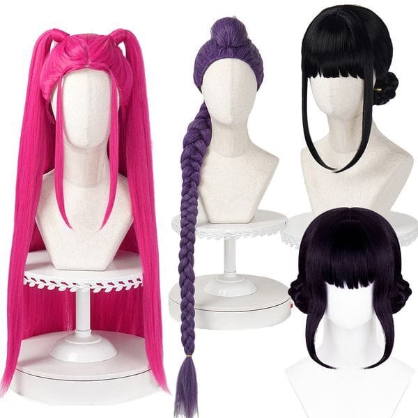 Color: C4 - Wholesale KPOP Movie Wigs Cosplay Rose Mira Purple Rumi Black Purple Zoe Synthetic Anime Cosplay Heat-Resistant Wigs