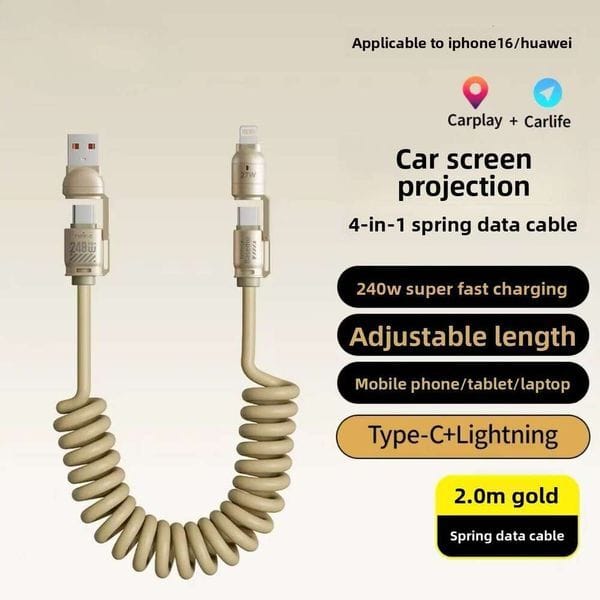 Safe Flash Charge 240W Super Fast Charging Spring Data Cable in Compatible with Huawei iPhone 16 JIABIN