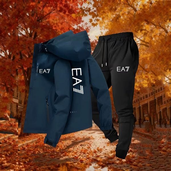 Color: Blue - Size: 2XL - Adult: yes - luxury autumn mens Print Hoodies suits sets jogger jackets with pants suit hip hop black gray designer tracksuits