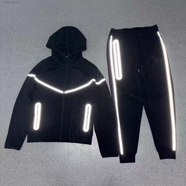 Color: White - Size: M 5060kg - New season Reflective Tracksuit Designer Black Hoodie Mens Thick Track suits Casual Sport Sweatpants Unisex Trousers Joggers Pants Outdoor tech Tracksuit jacket
